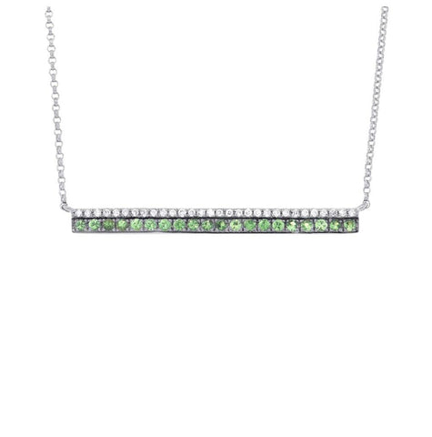 0.09 Ctw Diamond And 0.27 Ctw Green Garnet 14k White Gold Bar Necklace