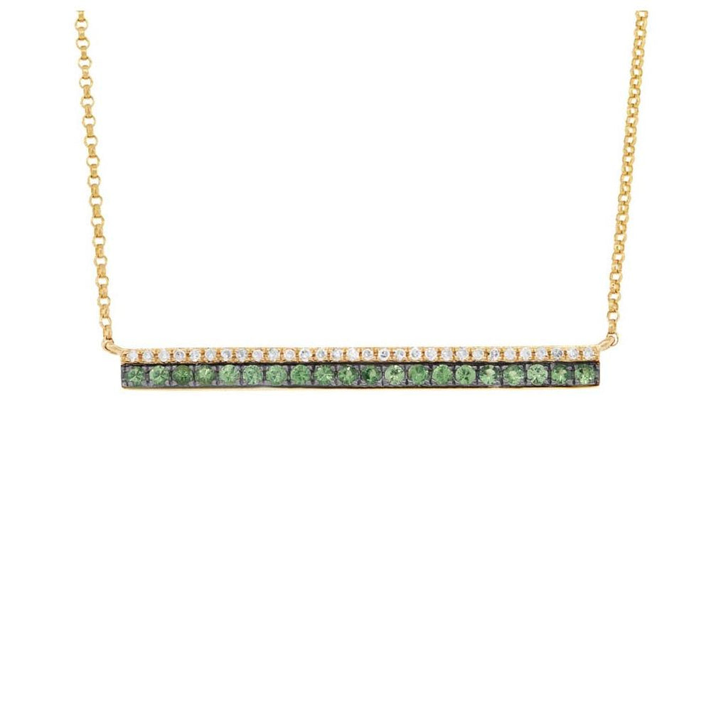 0.09 Ctw Diamond And 0.27 Ctw Green Garnet 14k Yellow Gold Bar Necklace