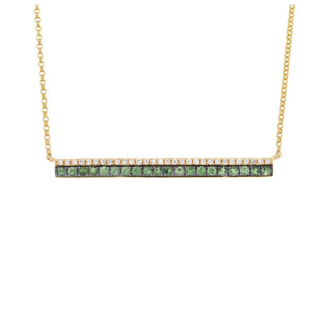 0.09 Ctw Diamond And 0.27 Ctw Green Garnet 14k Yellow Gold Bar Necklace