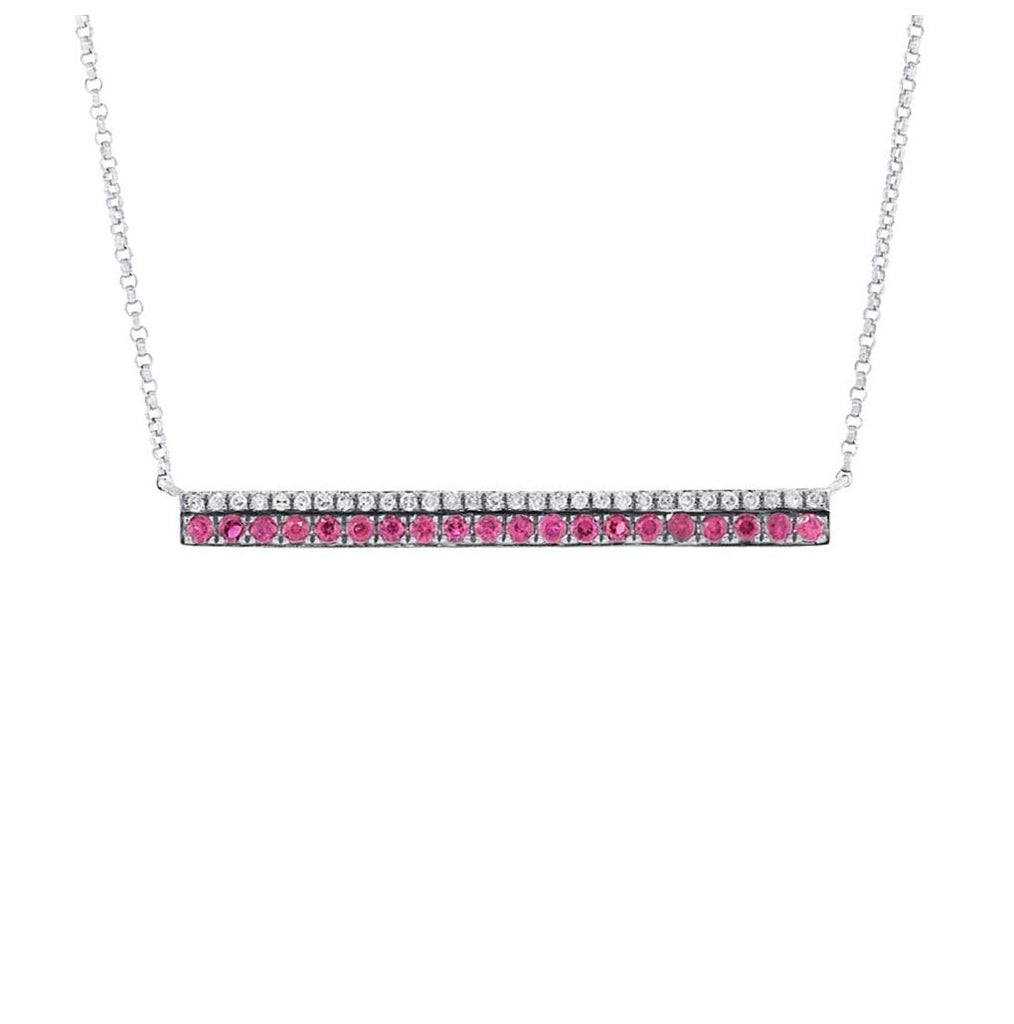 0.09 Ctw Diamond And 0.27 Ctw Ruby 14k White Gold Bar Necklace