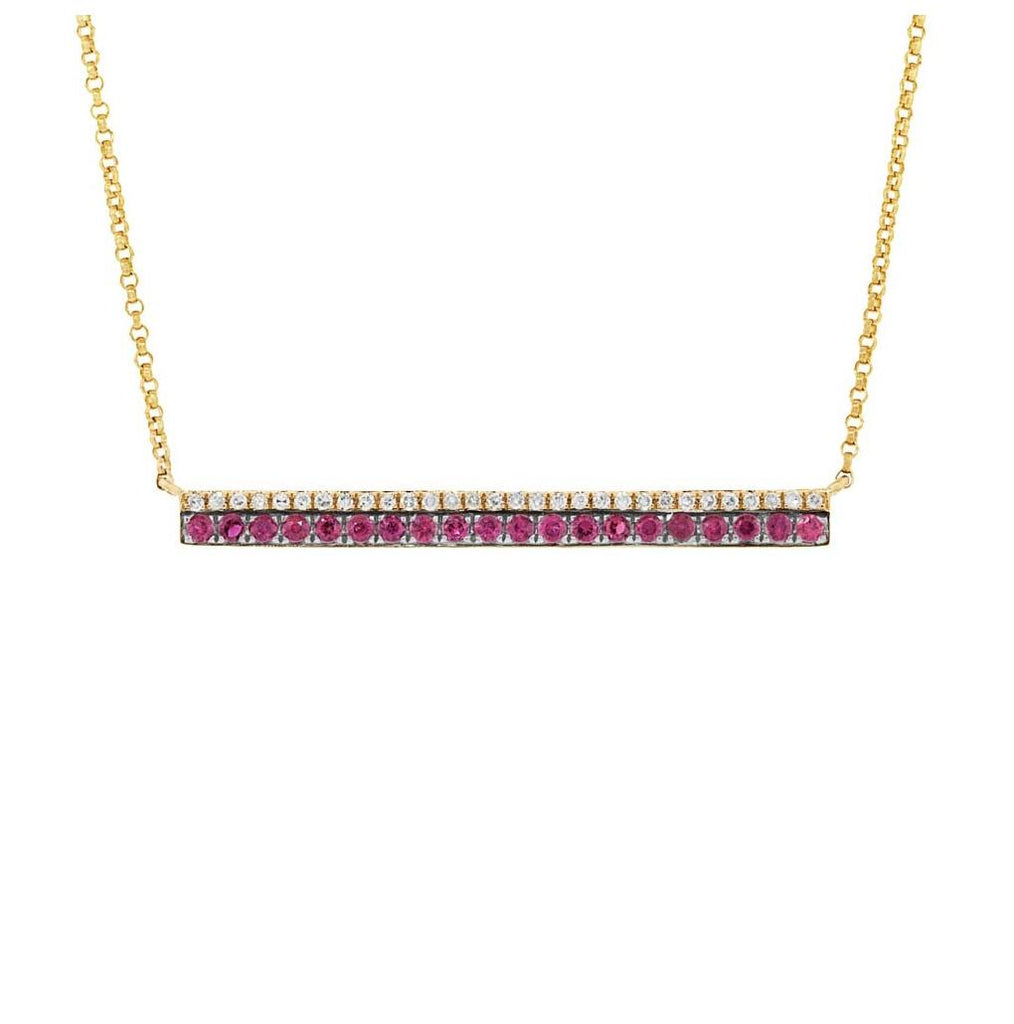 0.09 Ctw Diamond And 0.27 Ctw Ruby 14k Yellow Gold Bar Necklace