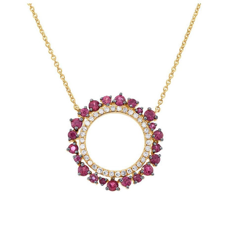 0.17 Ctw Diamond And 0.78 Ctw Ruby 14k Yellow Gold Necklace