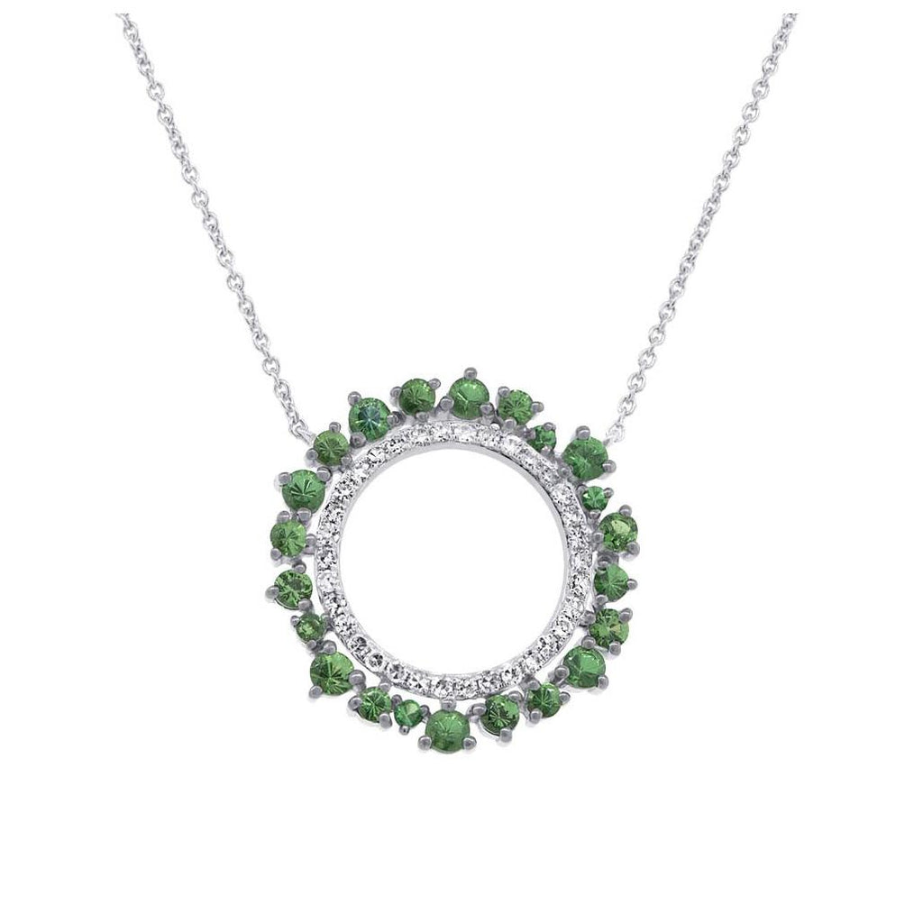 0.17 Ctw Diamond And 0.81 Ctw Green Garnet 14k White Gold Necklace