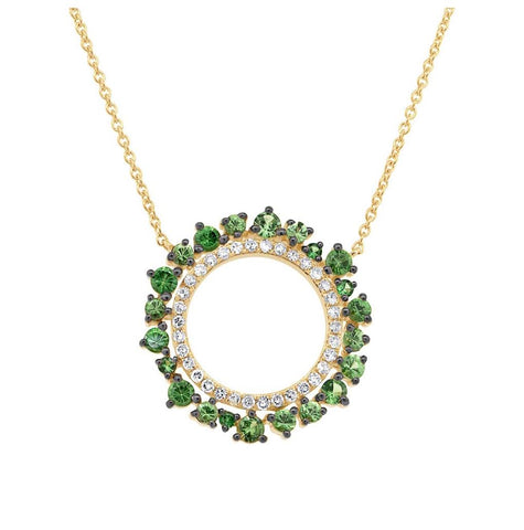 0.17 Ctw Diamond And 0.81 Ctw Green Garnet 14k Yellow Gold Necklace