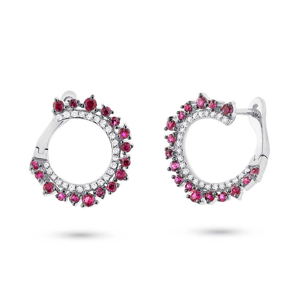 0.20 Ctw Diamond And 0.72 Ctw Ruby 14k White Gold Earring