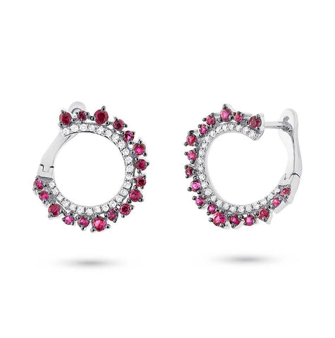 0.20 Ctw Diamond And 0.72 Ctw Ruby 14k White Gold Earring