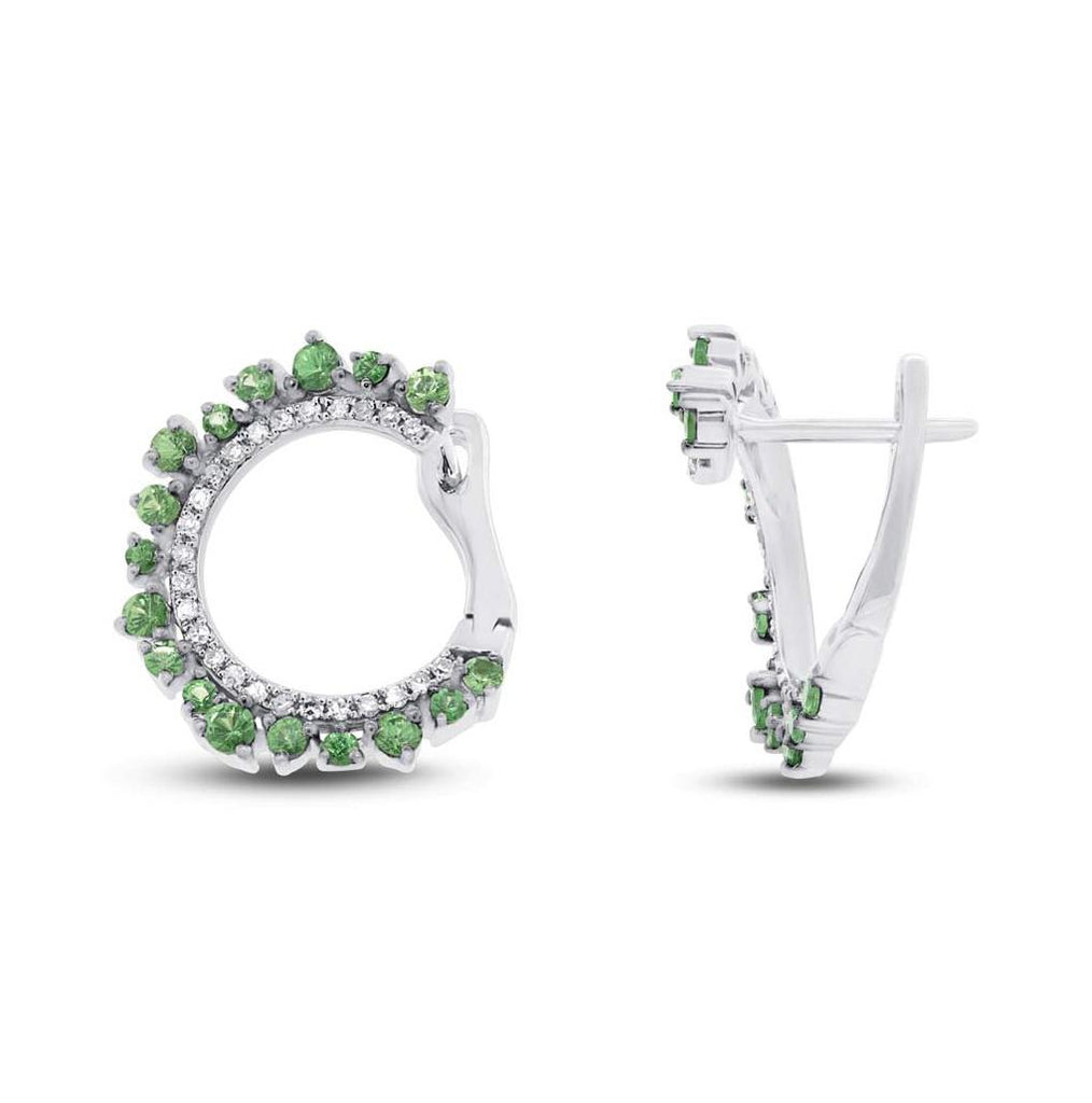 0.20 Ctw Diamond And 0.76 Ctw Green Garnet 14k White Gold Earring