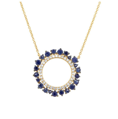 0.17 Ctw Diamond And 0.77 Ctw Blue Sapphire 14k Yellow Gold Necklace