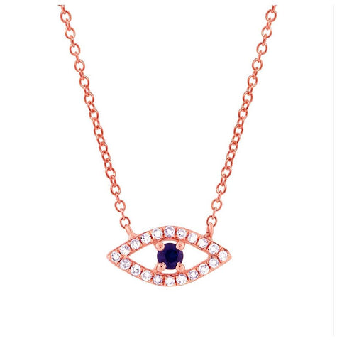 0.09 Ctw Diamond And 0.08 Ctw Blue Sapphire 14k Rose Gold Eye Necklace