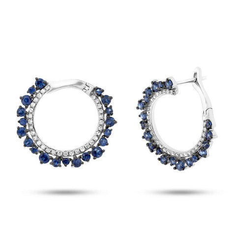 0.24 Ctw Diamond And 1.22 Ctw Blue Sapphire 14k White Gold Earring