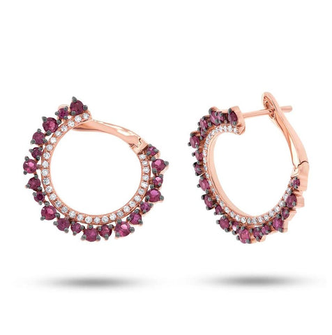 0.24 Ctw Diamond And 1.14 Ctw Ruby 14k Rose Gold Earring