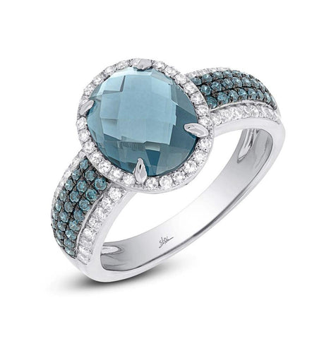 0.30 Ctw Diamond And 3.54 Ctw London Blue Topaz 14k White Gold Ring
