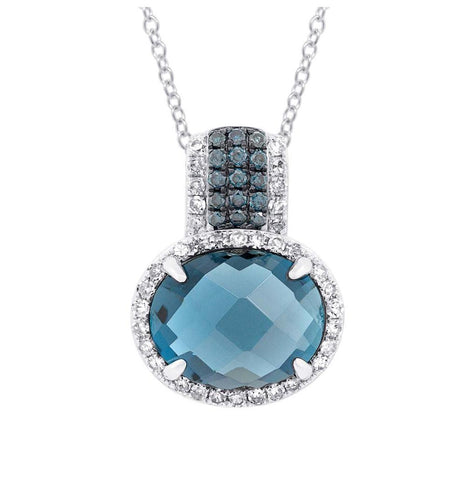 0.18 Ctw Diamond And 3.54 Ctw London Blue Topaz 14k White Gold Pendant Necklace With 18 Inch Chain