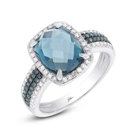 0.30 Ctw Diamond And 3.98 Ctw London Blue Topaz 14k White Gold Ring