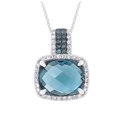 0.19 Ctw Diamond And 3.99 Ctw London Blue Topaz 14k White Gold Pendant Necklace With 18 Inch Chain