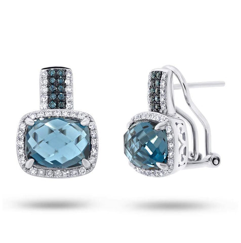 0.34 Ctw Diamond And 5.72 Ctw London Blue Topaz 14k White Gold Earring