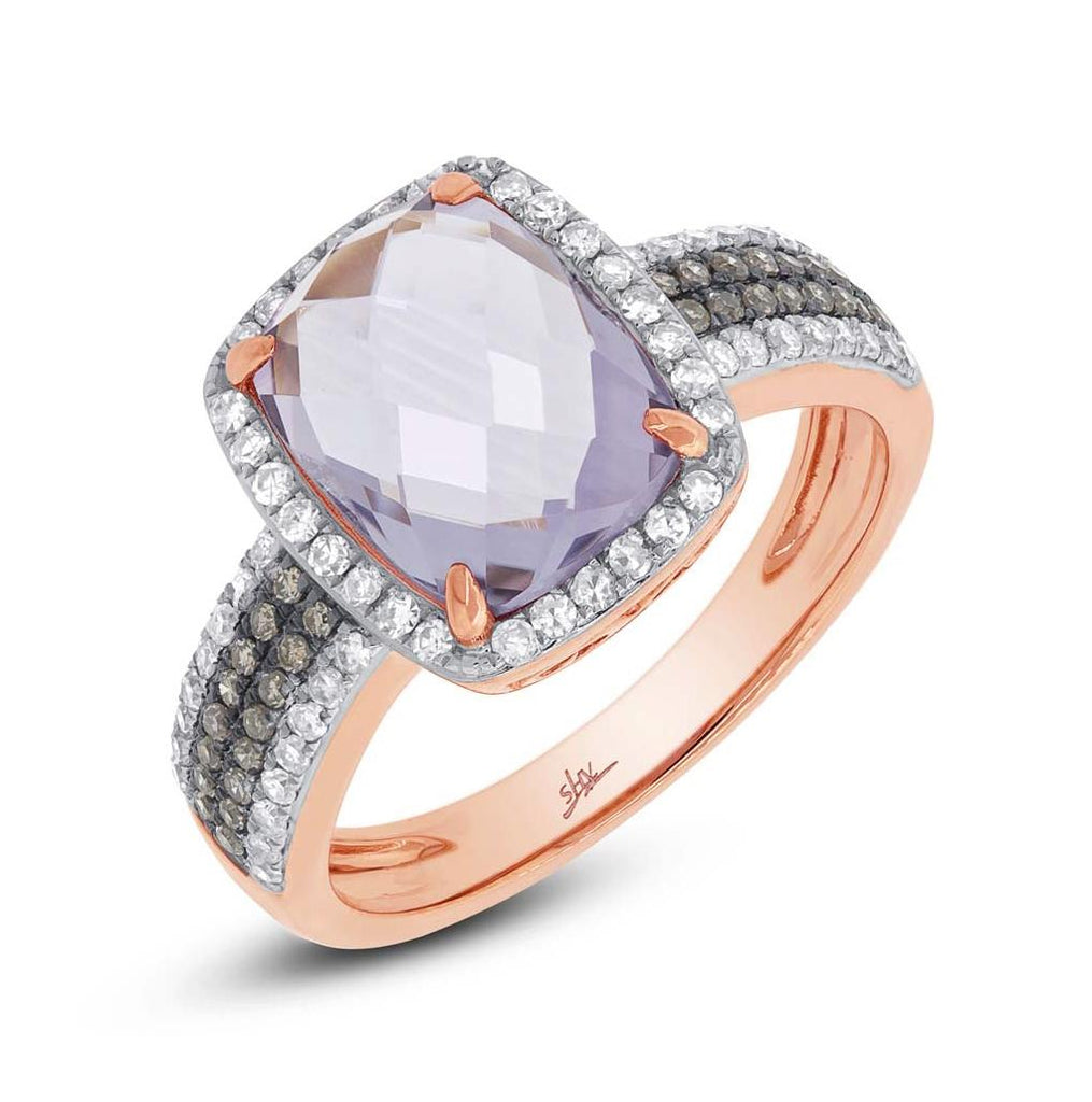 0.45 Ctw White And Champagne Diamond And 3.21 Ctw Amethyst Rose Gold Ring