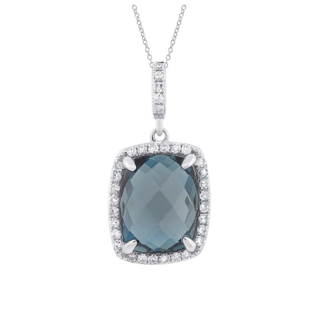 0.18 Ctw Diamond And 3.79 Ctw London Blue Topaz 14k White Gold Pendant Necklace With 18 Inch Chain