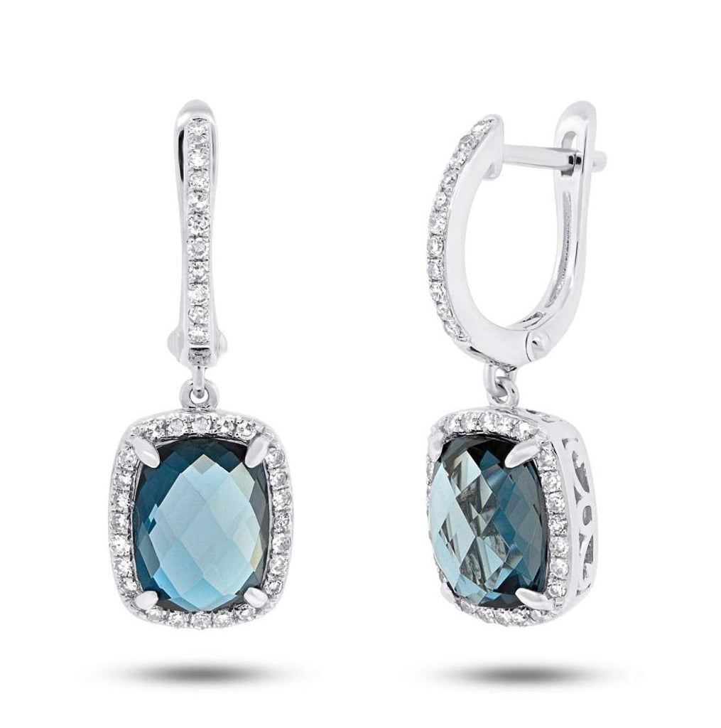 0.36 Ctw Diamond And 5.60 Ctw London Blue Topaz 14k White Gold Earring