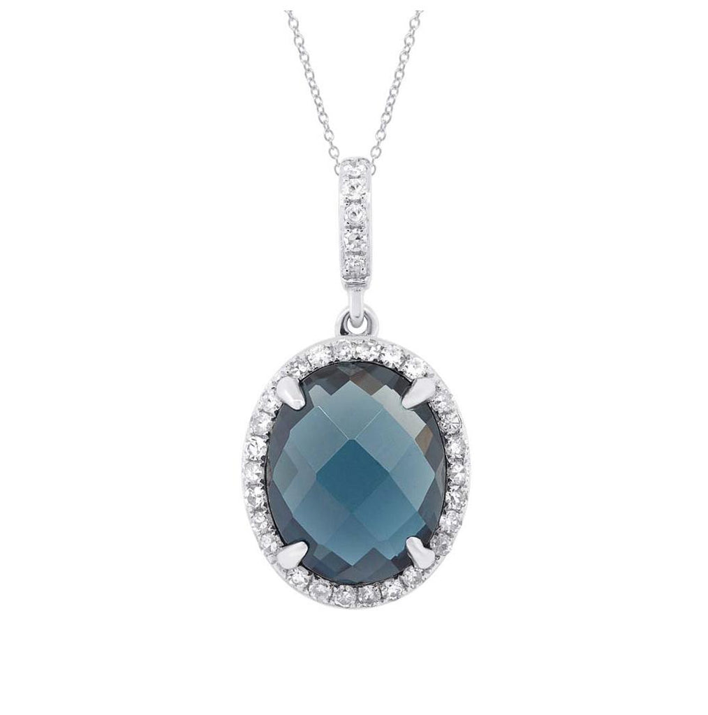 0.16 Ctw Diamond And 3.44 Ctw London Blue Topaz 14k White Gold Pendant Necklace With 18 Inch Chain