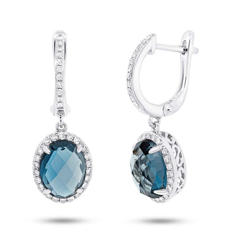 0.36 Ctw Diamond And 5.60 Ctw London Blue Topaz 14k White Gold Earring