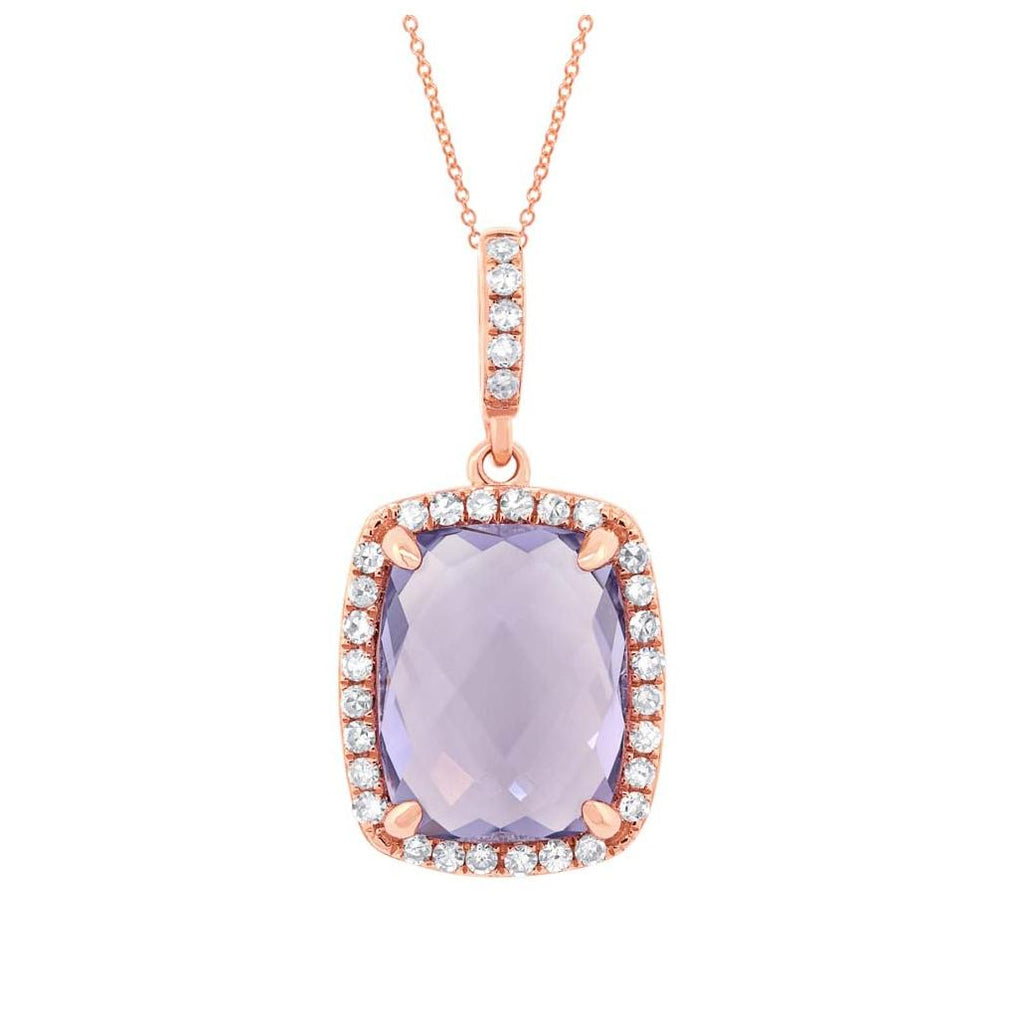 0.18 Ctw Diamond And 3.12 Ctw Amethyst 14k Rose Gold Pendant Necklace With 18 Inch Chain