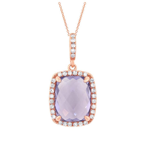 0.18 Ctw Diamond And 3.12 Ctw Amethyst 14k Rose Gold Pendant Necklace With 18 Inch Chain