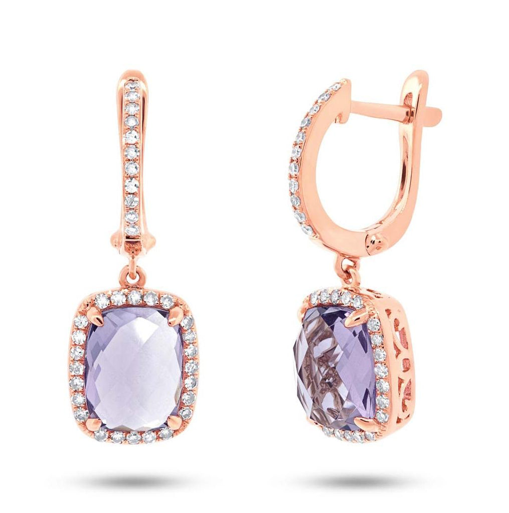 0.36 Ctw Diamond And 4.34 Ctw Amethyst 14k Rose Gold Earring