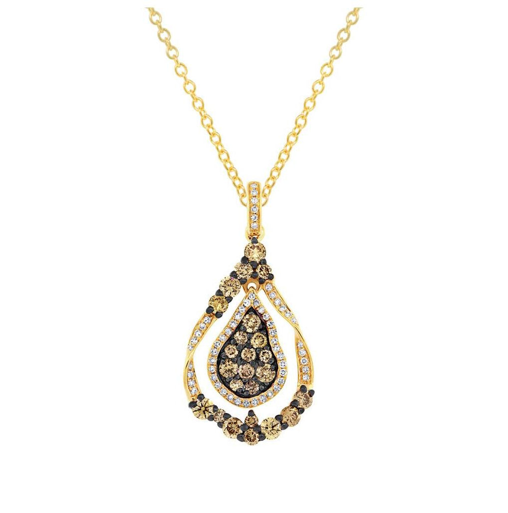 1.10 Ctw 14k Yellow Gold White And Champagne Diamond Pendant Necklace With 18 Inch Chain