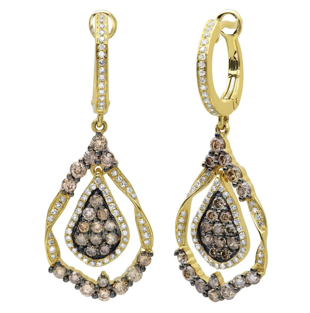 1.64 Ctw 14k Yellow Gold White And Champagne Diamond Earring