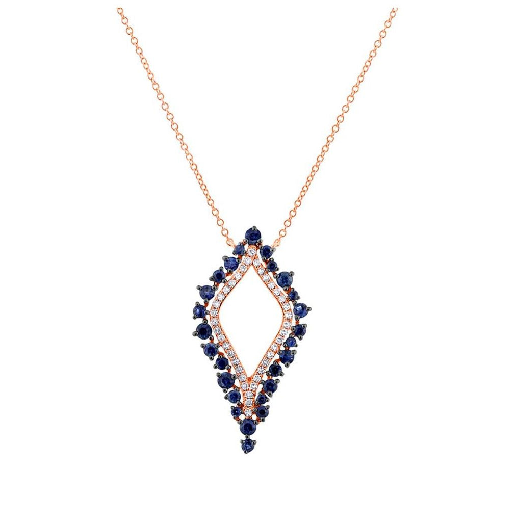 0.19 Ctw Diamond And 0.86 Ctw Blue Sapphire 14k Rose Gold Necklace