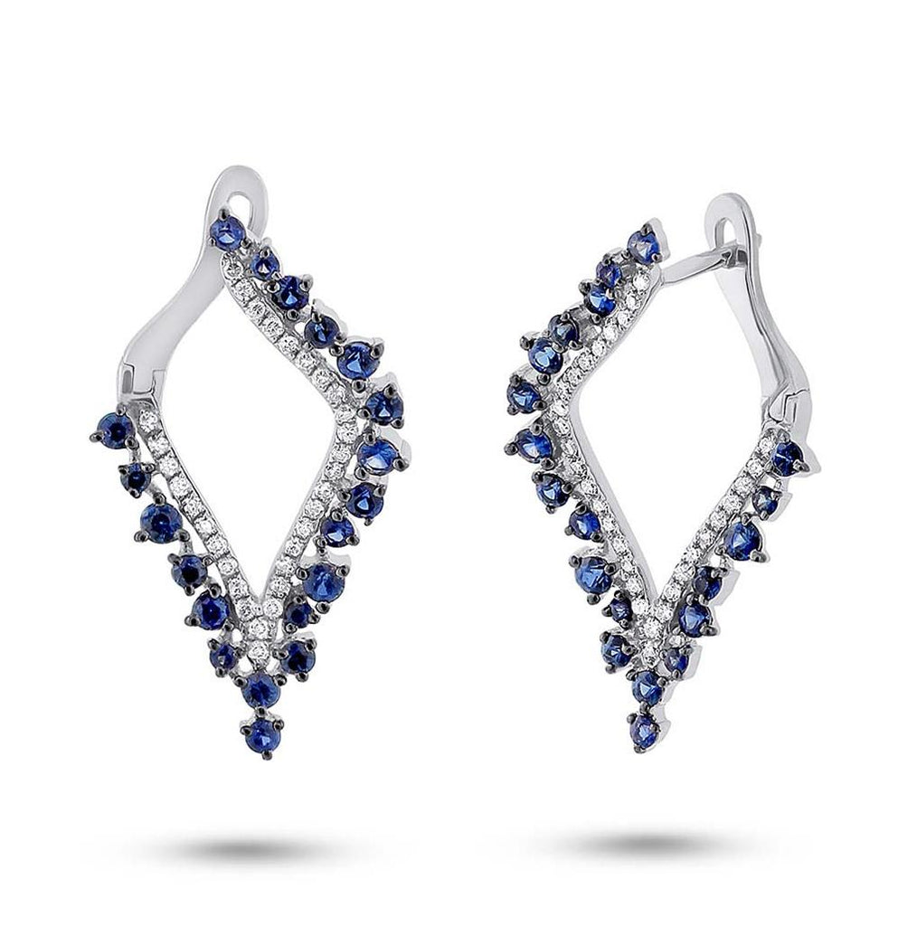 0.25 Ctw Diamond And 1.06 Ctw Blue Sapphire 14k Whtie Gold Earring