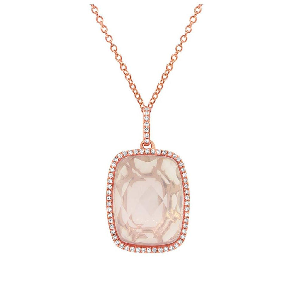 0.19 Ctw Diamond And 8.92 Ctw Rose Quartz 14k Rose Gold Pendant Necklace With 18 Inch Chain