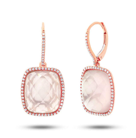 0.37 Ctw Diamond And Rose Quartz 14k Rose Gold Earring