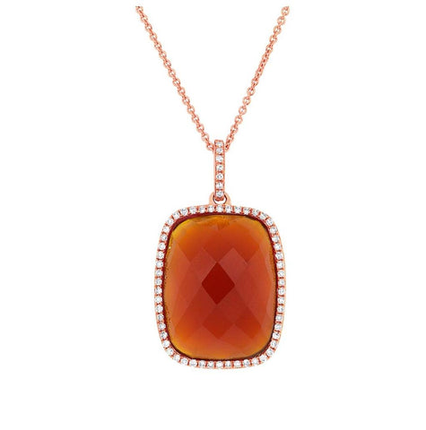 0.19 Ctw Diamond And 8.53 Ctw Red Agate 14k Rose Gold  Pendant Necklace With 18 Inch Chain