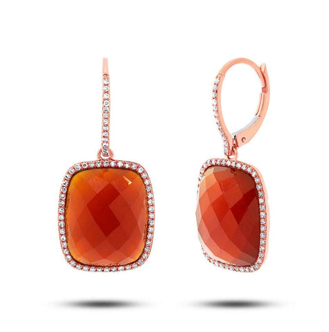 0.37 Ctw Diamond And 14.85 Ctw Red Agate 14k Rose Gold Earring