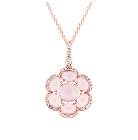 0.20 Ctw Diamond And 3.82 Ctw Rose Quartz 14k Rose Gold Pendant Necklace With 18 Inch Chain