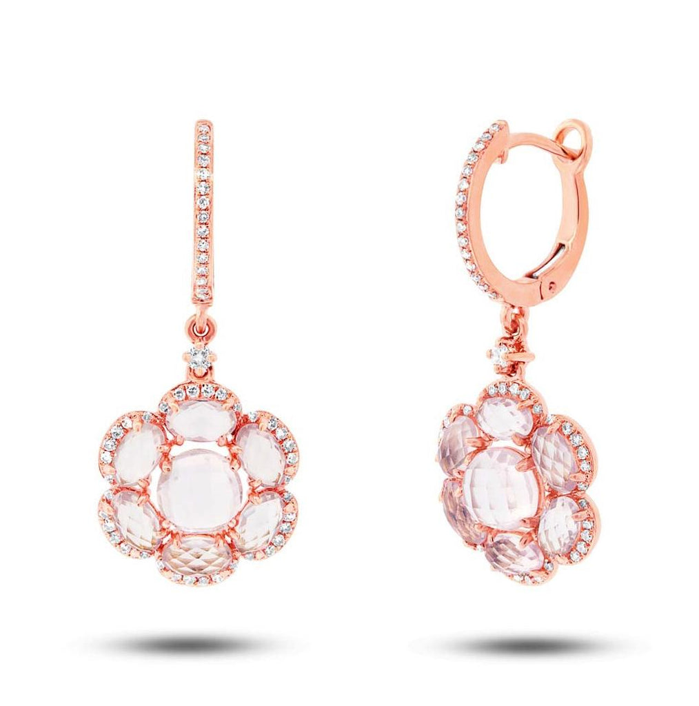 0.39 Ctw Diamond And 4.42 Ctw Rose Quartz 14k Rose Gold Earring