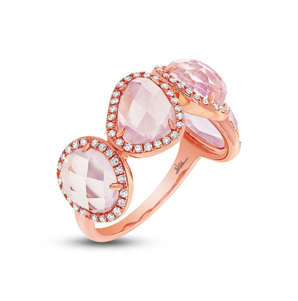 0.27 Ctw Diamond And 4.03 Ctw Rose Quartz 14k Rose Gold Ring