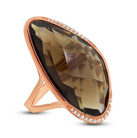 0.10 Ctw Diamond And 18.99 Ctw Smokey Topaz 14k Rose Gold Ring