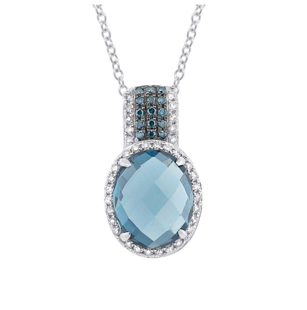 0.25 Ctw White And Treated Blue Diamond And 4.06 Ctw London Blue Topaz 14k White Gold Pendant Necklace With 18 Inch Chain