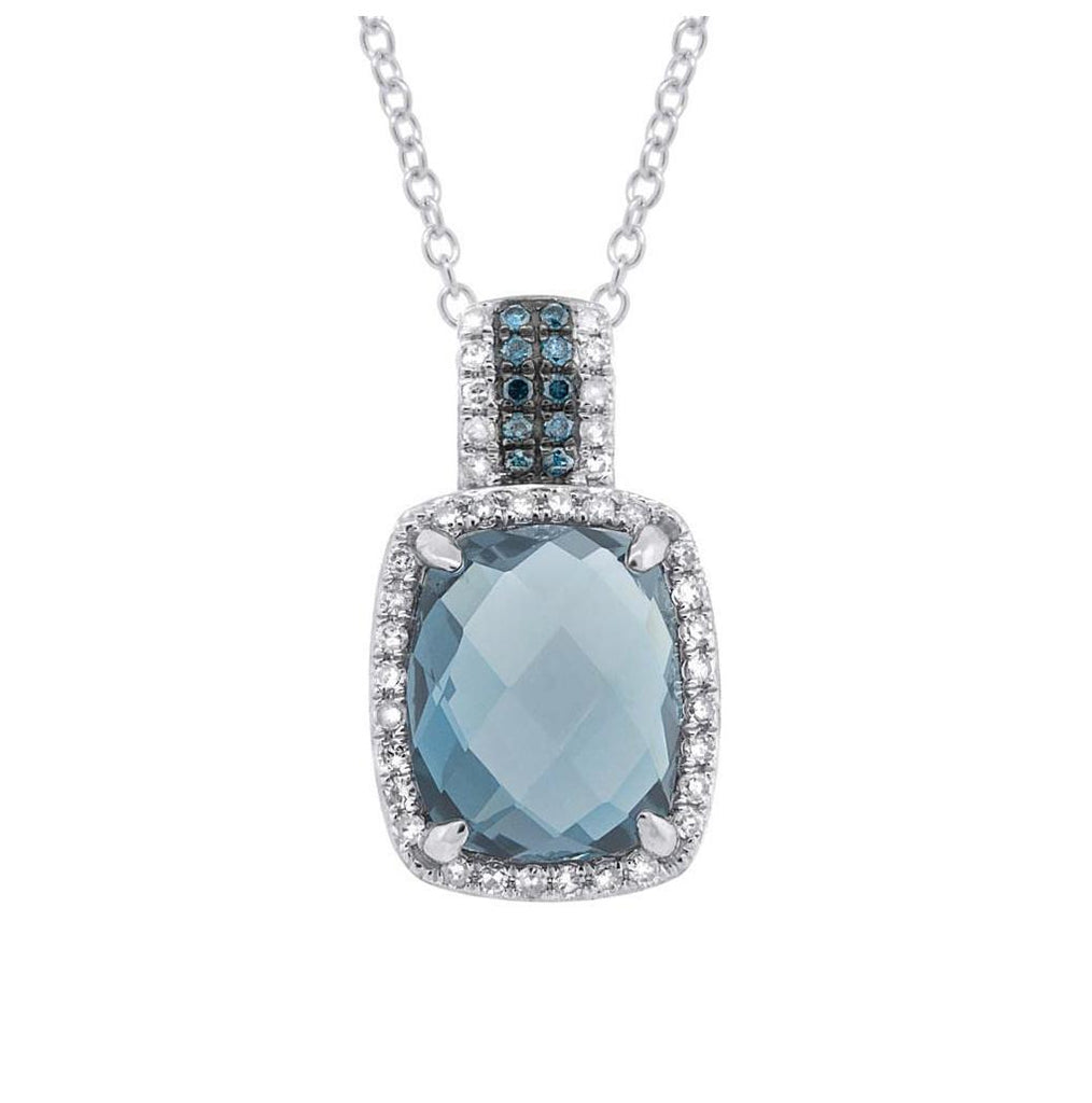 0.23 Ctw White And Treated Blue Diamond And 4.16 Ctw London Blue Topaz 14k White Gold Pendant Necklace With 18 Inch Chain