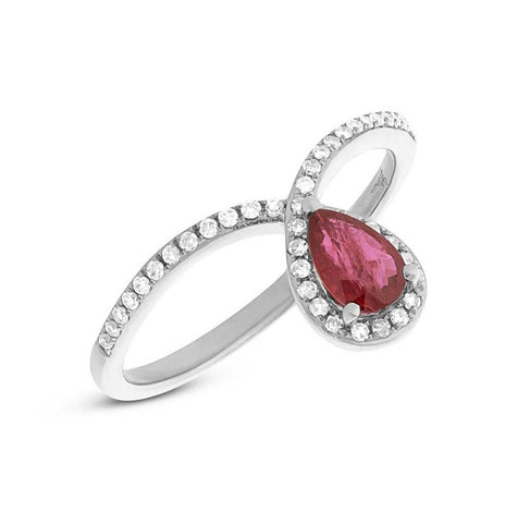 0.16 Ctw Diamond And 0.44 Ctw Ruby 14k White Gold Ring