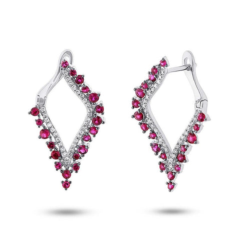 0.25 Ctw Diamond And 0.94 Ctw Ruby 14k White Gold Earring