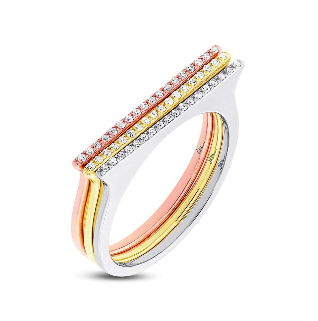 0.15 Ctw 14k Three-tone Gold Diamond Bar Womens Ring 3-pc