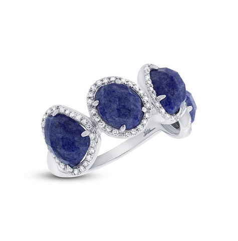0.27 Ctw Diamond And 3.88 Ctw Blue Aventurine 14k White Gold Ring