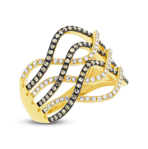 0.59 Ctw 14k Yellow Gold White And Champagne Diamond Womens Ring