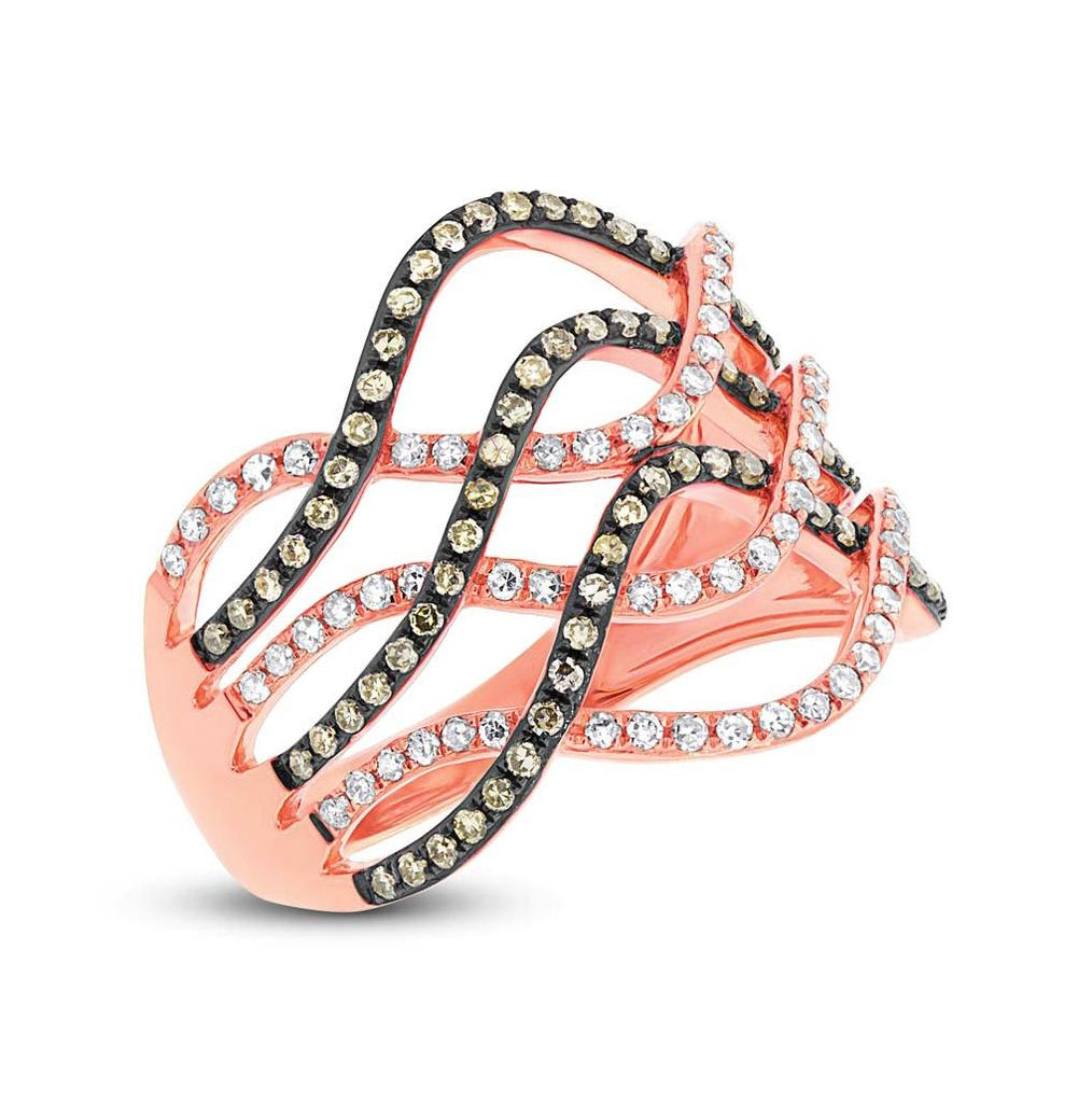 0.59 Ctw 14k Rose Gold White And Champagne Diamond Womens Ring
