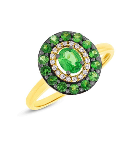 0.08 Ctw Diamond And 0.84 Ctw Green Garnet 14k Yellow Gold Ring