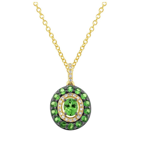 0.09 Ctw Diamond And 0.88 Ctw Green Garnet 14k Yellow Gold Pendant Necklace With 18 Inch Chain